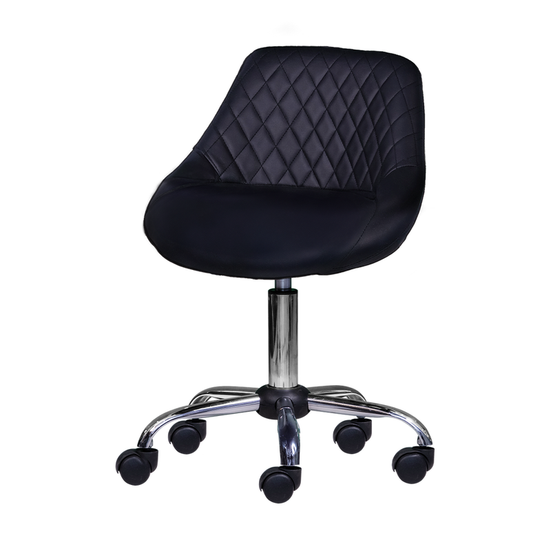 Black quilted office chair with chrome base on a white background