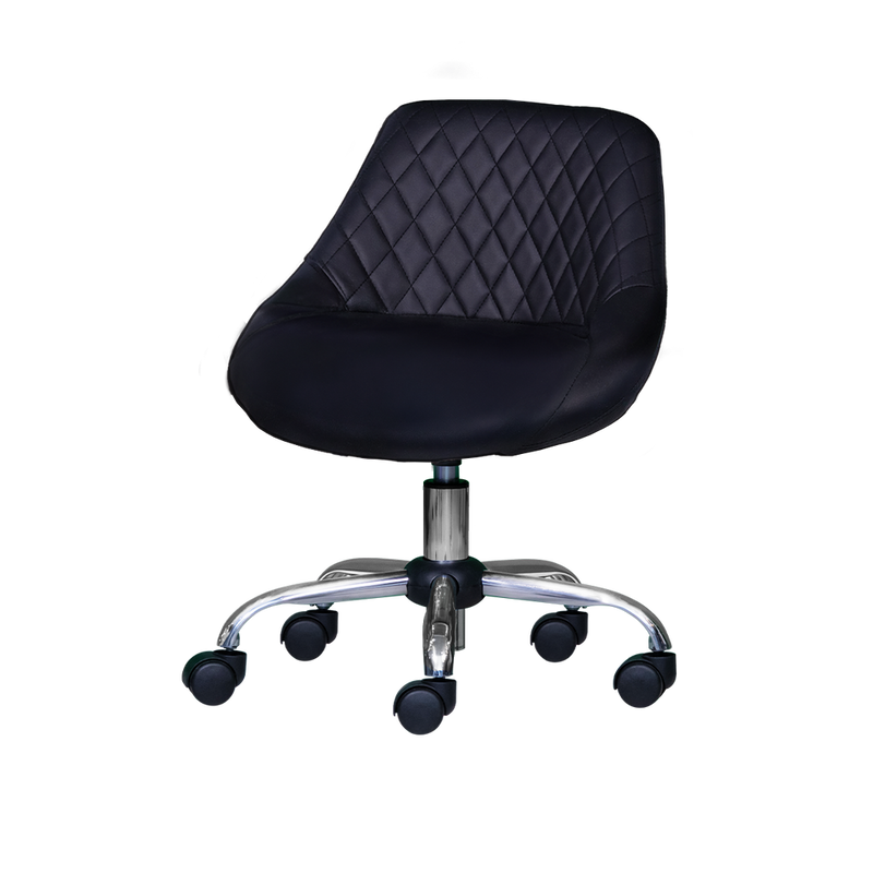 Black chair with quilted design on a white background