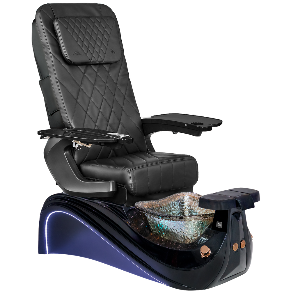 Victoria III Black pedicure chair with a bowl and armrests on a white background