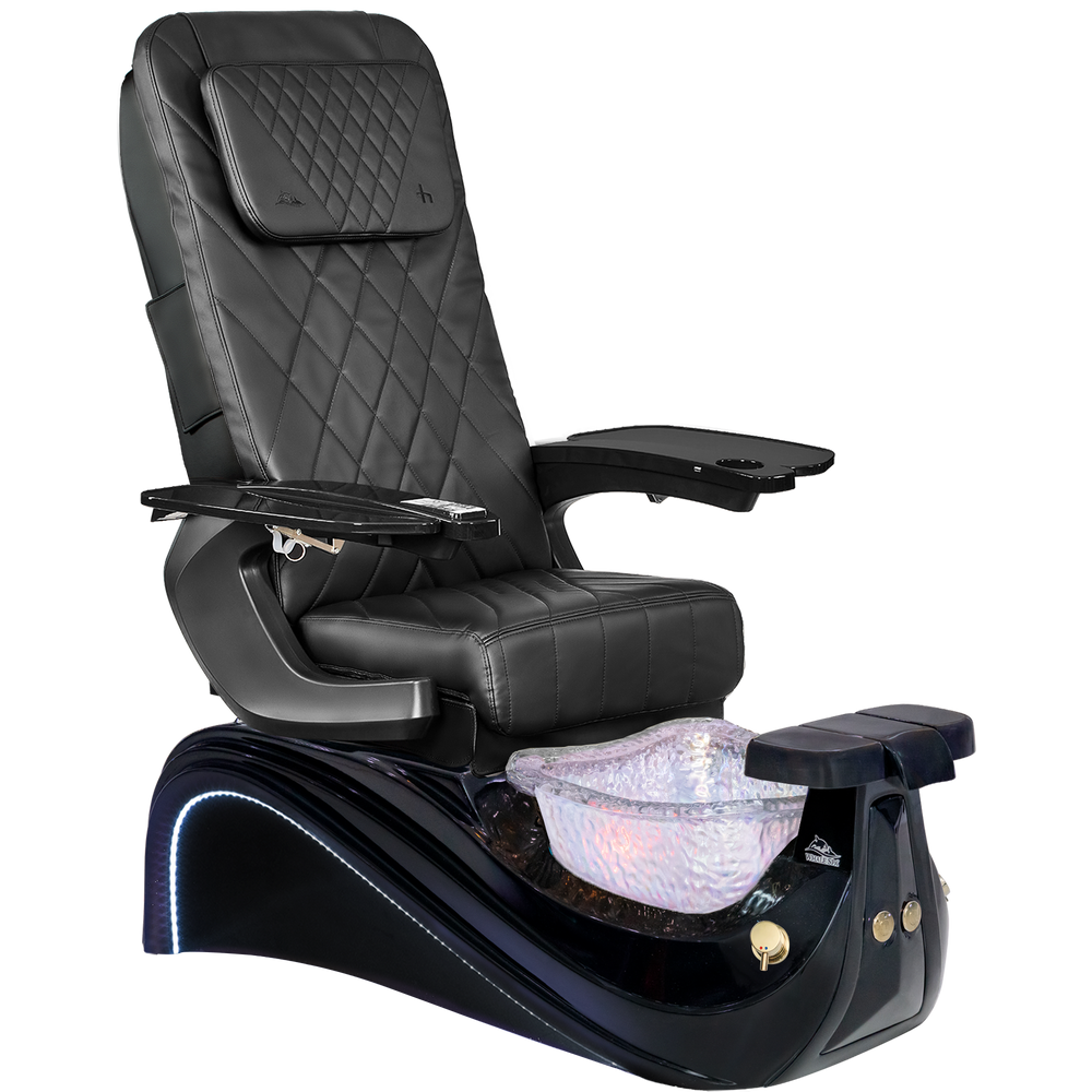 Victoria III Black pedicure chair with a bowl on a white background