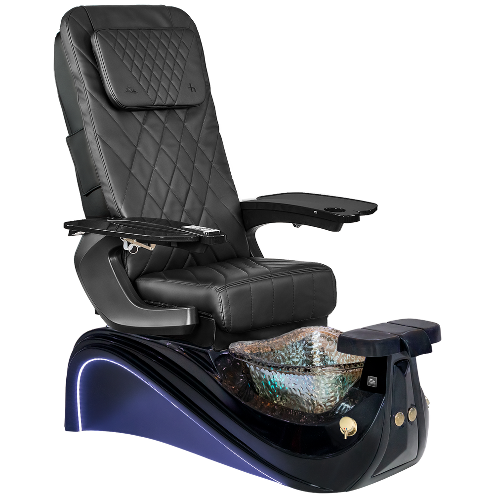 Victoria III Black pedicure chair with a bowl on a white background