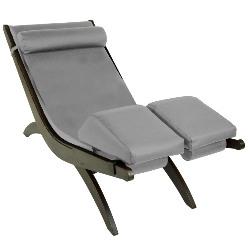 Breath Pedi-Lounge by TouchAmerica: gray cushions, dark wood frame, on white background.