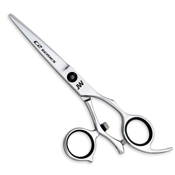 JW Shears JW C2 Swivel Series thumb shears with ergonomic handles on a white background.