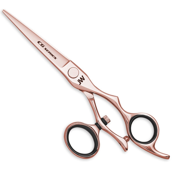 JW Shears C6 Rose Gold Swivel Thumb Shears with ergonomic handle, part of Swivel Series.