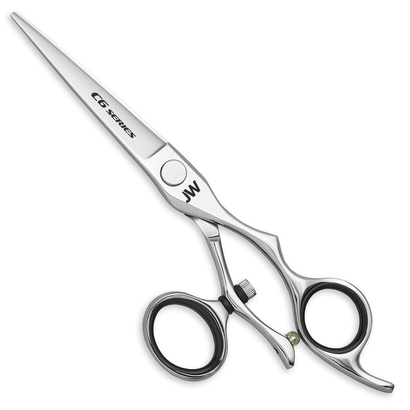 JW Shears C6 Swivel Series right-handed shears with black grips and a convex edge.