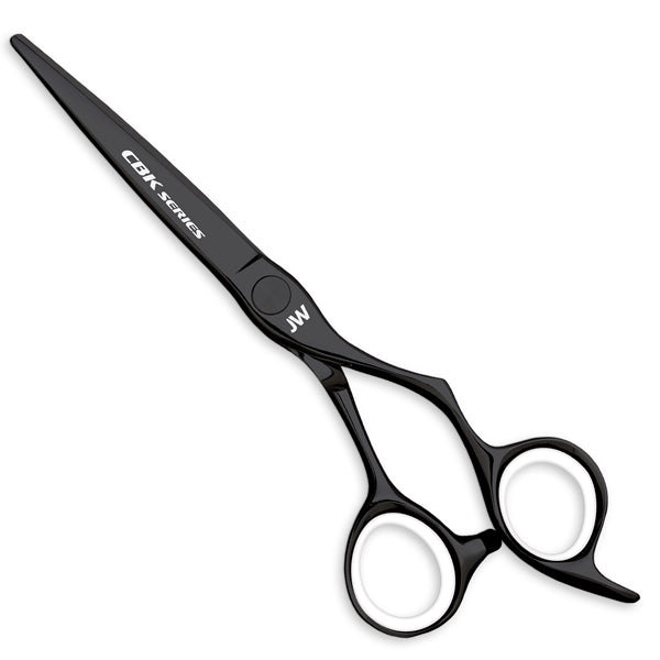 JW CBK Series by JW Shears: matte black, white grips, offset handle, right-handed shears.