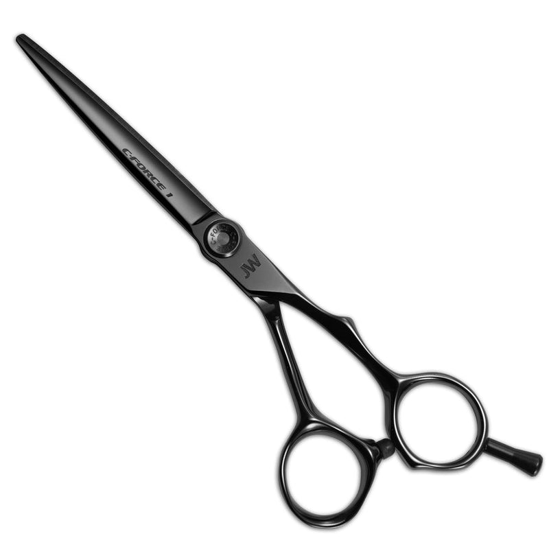 JW Shears JW Cobalt Force CF1 right-handed shears, black titanium, on a white background.