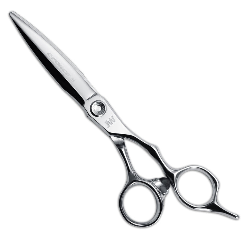 JW Shears JW Cobalt Force CF5 right-handed shears with finger rests and sharp steel blades.