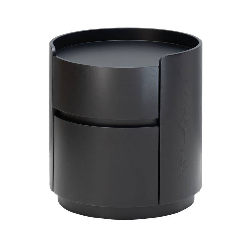Circa Trolley Black cylindrical container with a cutout section on a white background