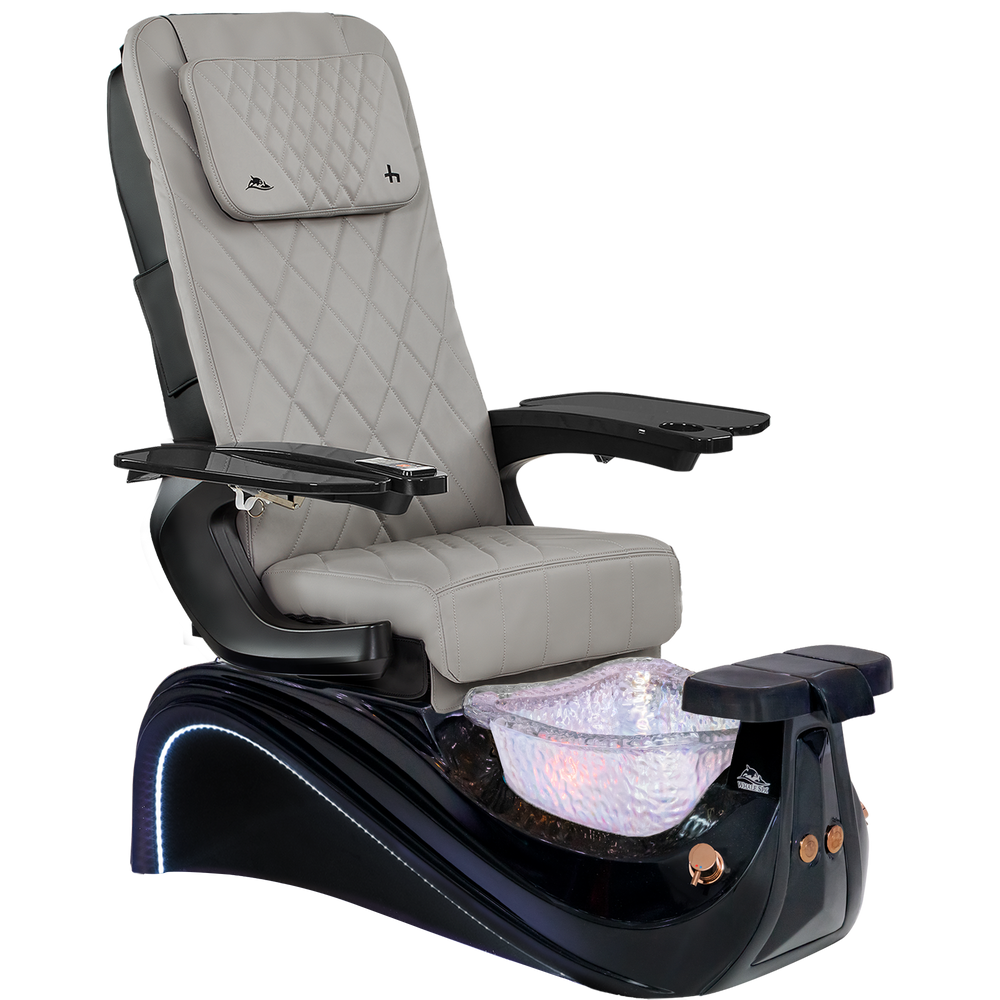 Victoria III Pedicure chair with gray cushioned seat and black base on a white background