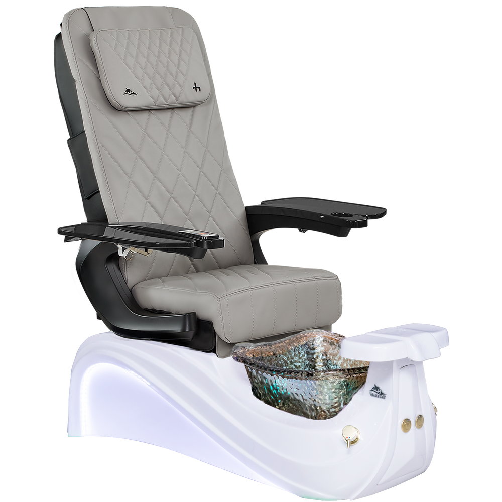 Victoria III Gray and white pedicure chair with a white background