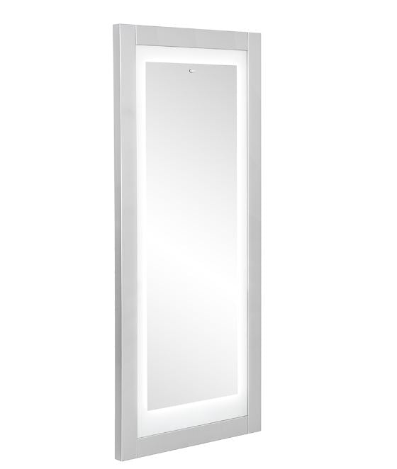 Luna II LED Lighted Styling Station Grey by DIR features LED lighting and a tempered glass shelf.