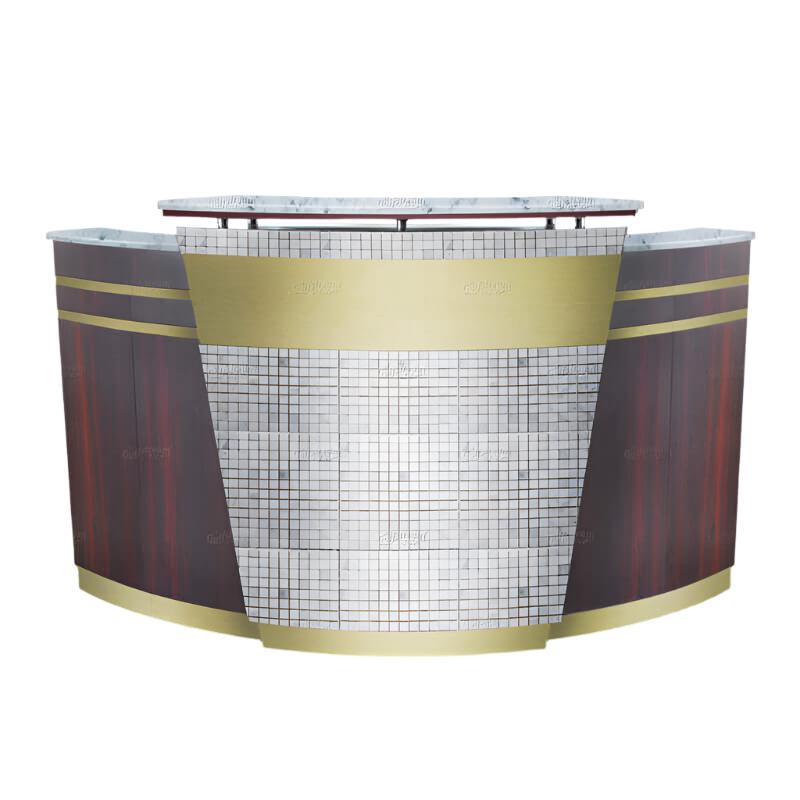 Gulfstream GS9118 Verona Reception Desk features metallic tiles, wood panels, and gold accents.