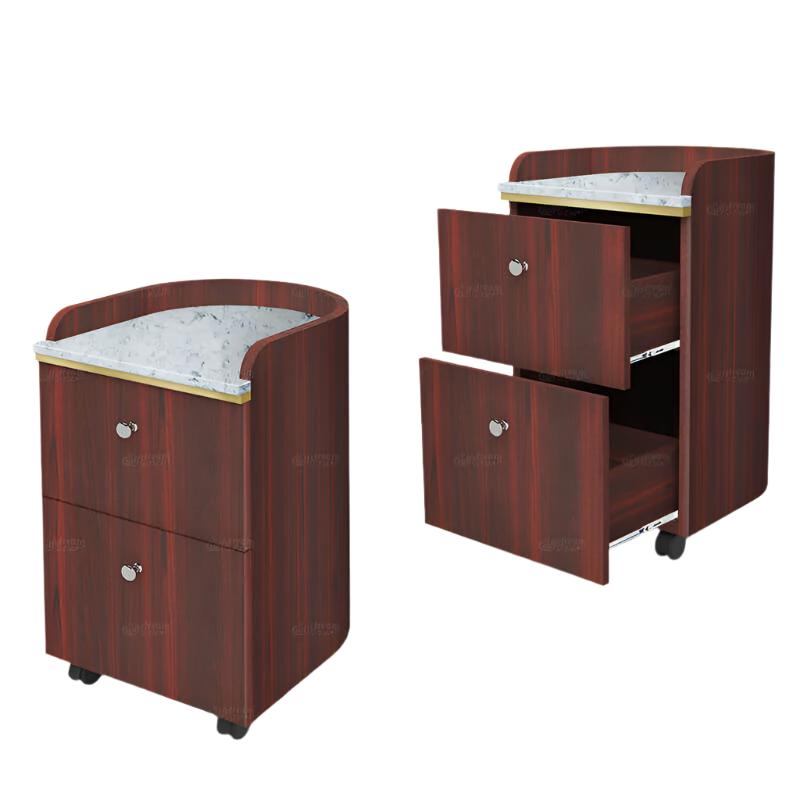 Two Gulfstream GS9125 Verona Pedicart cabinets with marble tops, one with drawers open.