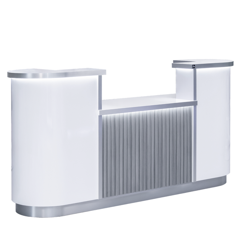 Modern reception desk in gray color  on a white background