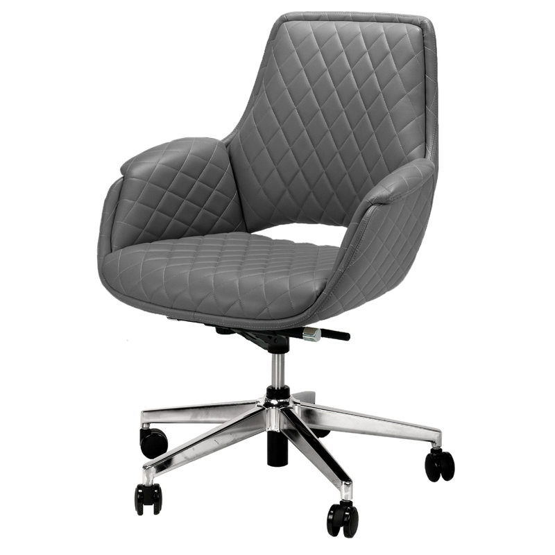 Whale Spa Customer Chair Jewel in gray with armrests and chrome base—modern salon style.