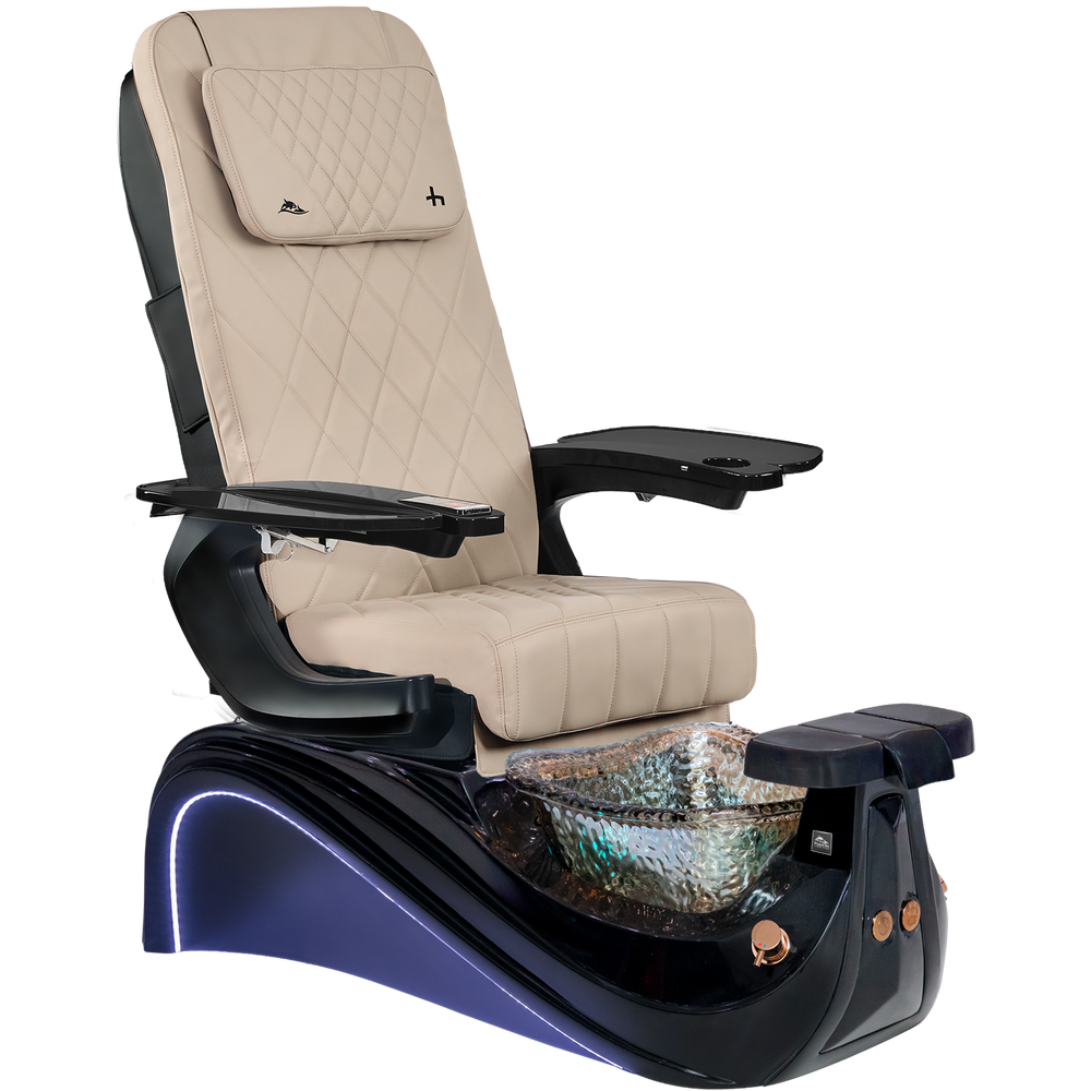 Victoria III Khaki pedicure chair with black base on a white background