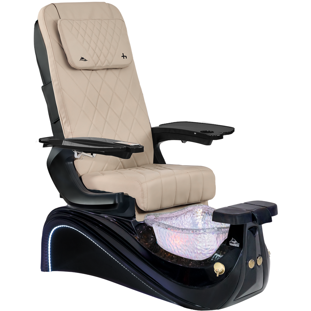 Victoria III Khaki and black pedicure chair with a bowl on a white background