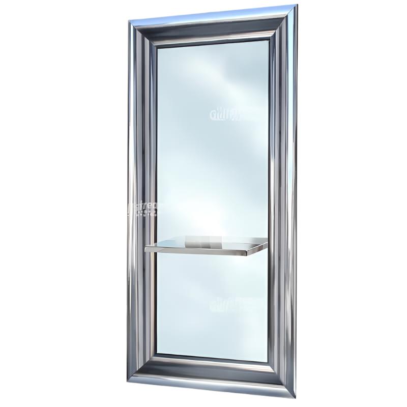 Gulfstream La Vicenza Mirror: tall with metal frame and small attached glass shelf.