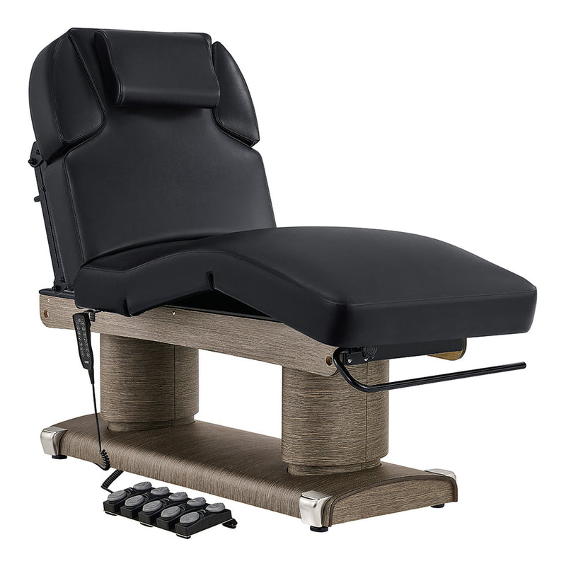 Black Medical Spa Treatment Bed with wooden base on a white background