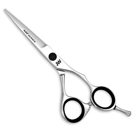 JW Shears M2 Series right handed shears with black grips on a white background.