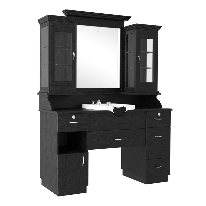 Magnifique LED lighted Barber Station With Sink Ash Black DIR