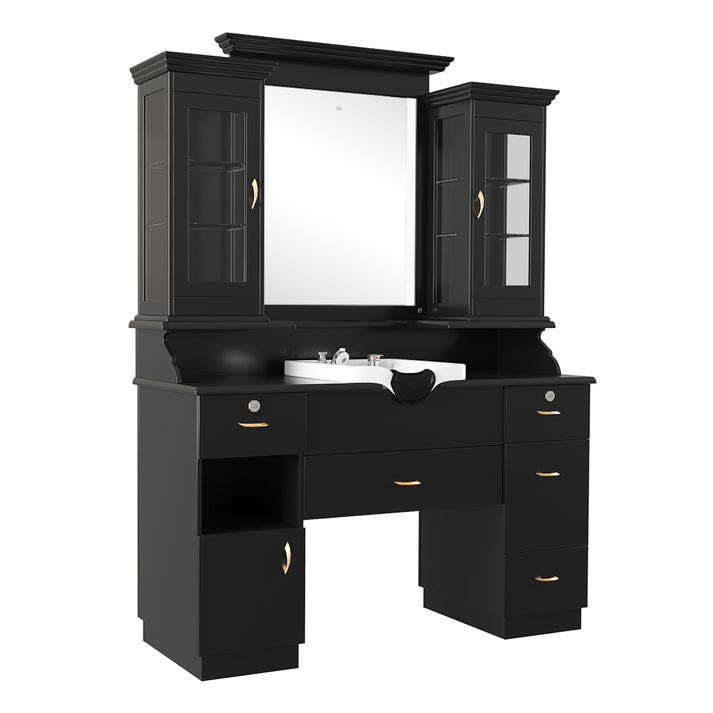 Magnifique LED Lighted Barber Station With Sink Black DIR