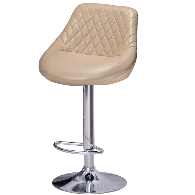 Parchment quilted bar stool with chrome base on a white background