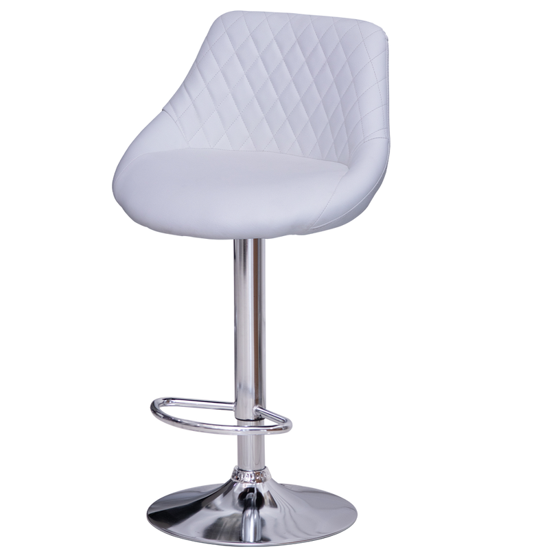 White bar stool with quilted design on a white background