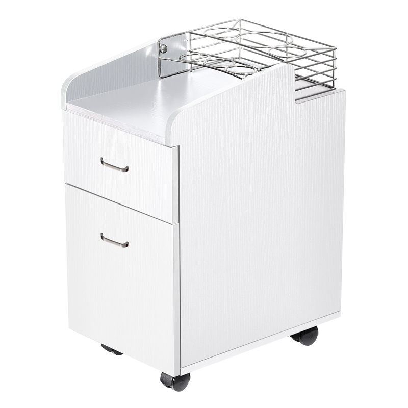 Whale Spa Accessory Cart White with 2 drawers and top metal rack.