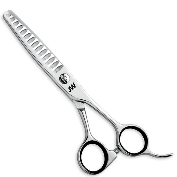 JW TS14 by JW Shears: stainless steel texturizing shear, 14 teeth, black finger inserts.