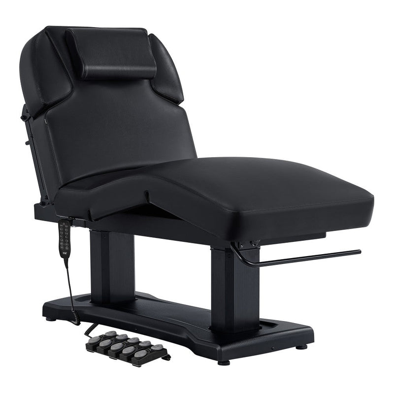 Black adjustable massage chair on a white background