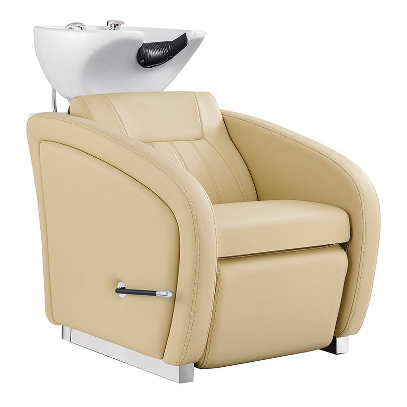 Anode Shampoo Backwash Unit Beige with white sink on a white background
