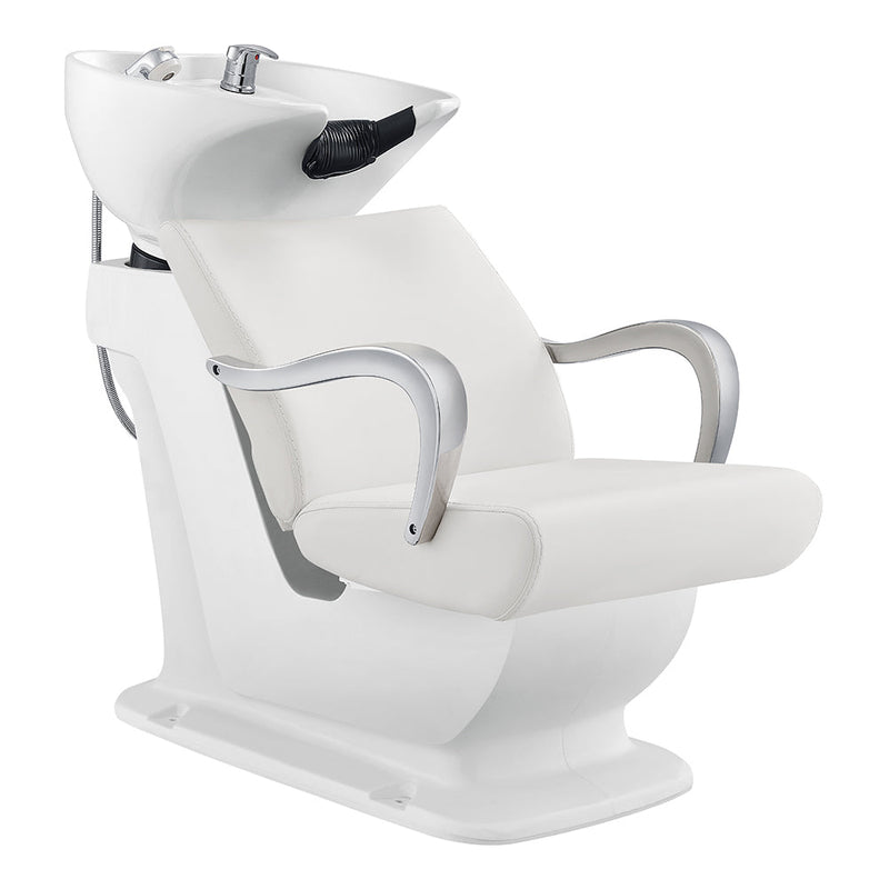 Beckman Shampoo Backwash Unit with Adjustable Seat White with White Sink
