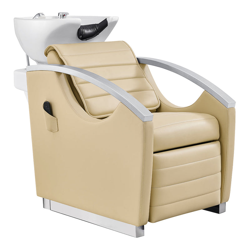 Bella V Reclining Massage Salon Backwash Chairs Beige DIR on a white background