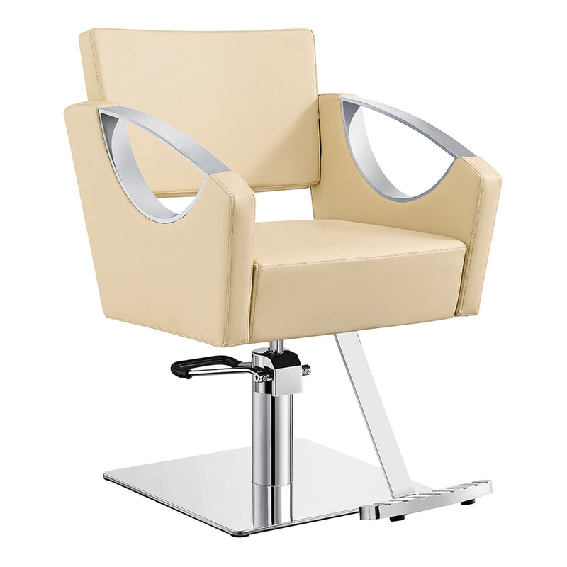 Creativita Styling Chair DIR Beige with chrome arms and hydraulic base on a square platform.