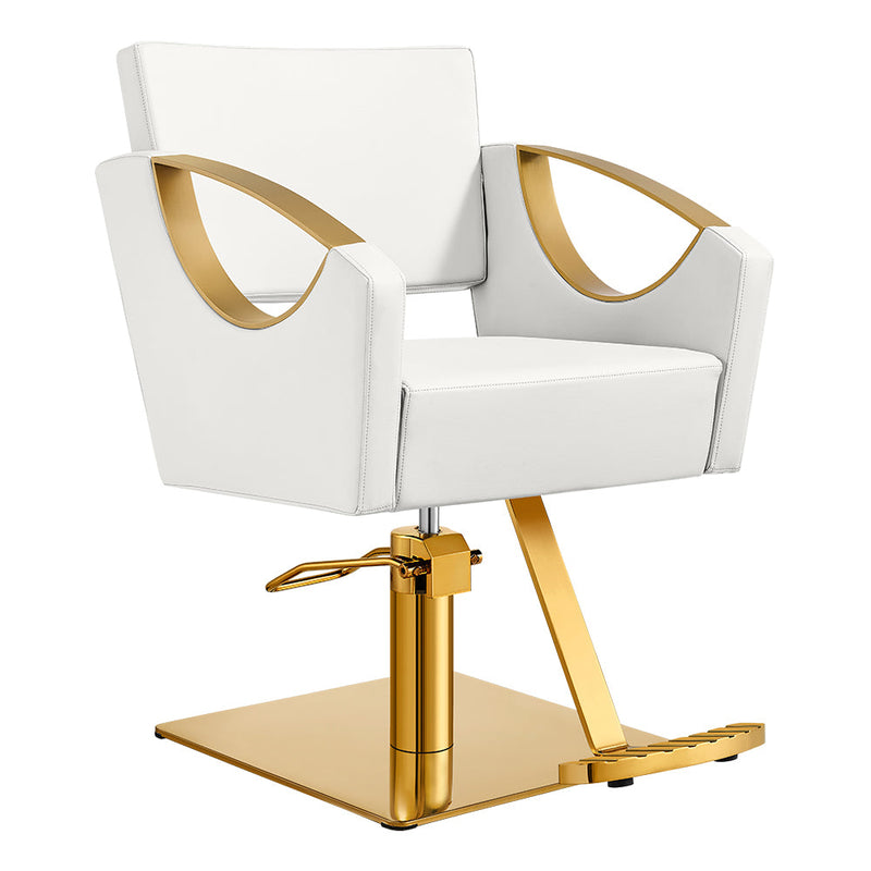 Creativita Gold Salon Styling Chair White DIR with square base on a white background