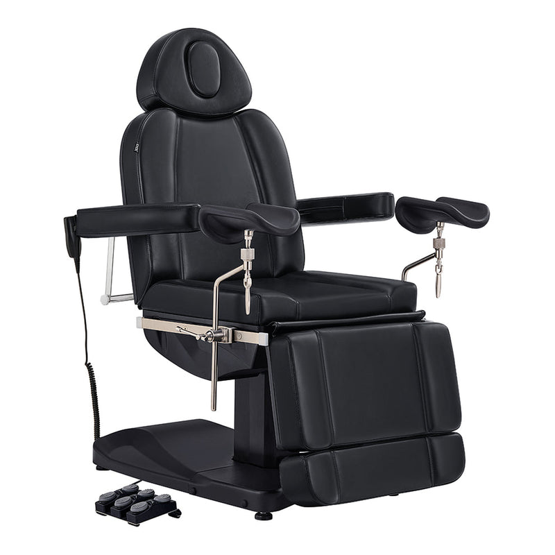 Ink OB 3-Motors Gyno Chair with Stirrups Black on a white background