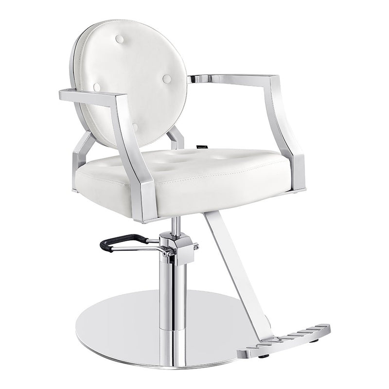 Regent Styling Chair White DIR with metal frame, round backrest, and adjustable base.
