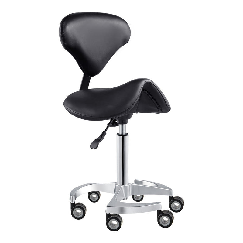 DIR Tao Saddle Black Stool, backrest, adjustable height, five-wheel metal base.