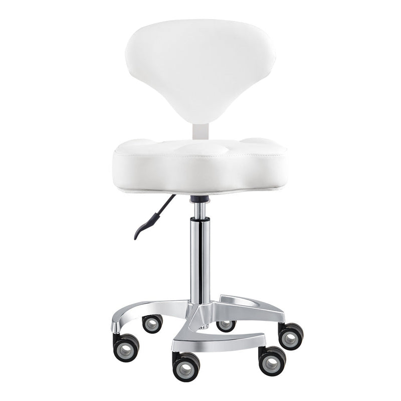 DIR Zen Adjustable Swivel White Stool: modern, cushioned seat and backrest, rolling office chair.