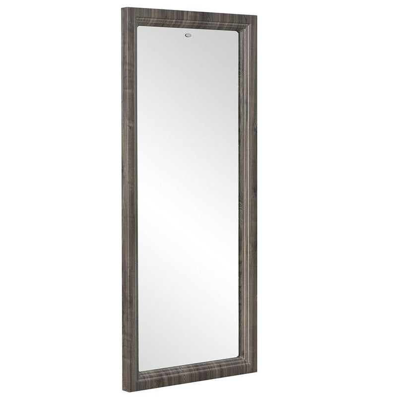Arabella Styling Station by DIR: wall-mounted rectangular mirror with a rustic teak frame.