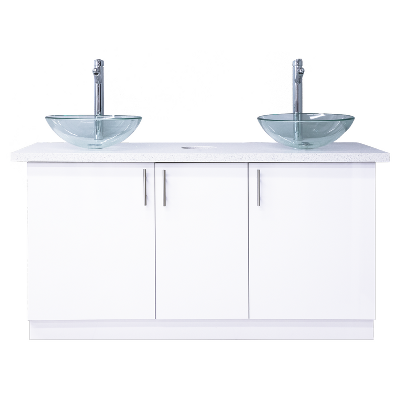 The Whale Spa Double Sink vanity features two glass vessel sinks in a sleek 60" design.