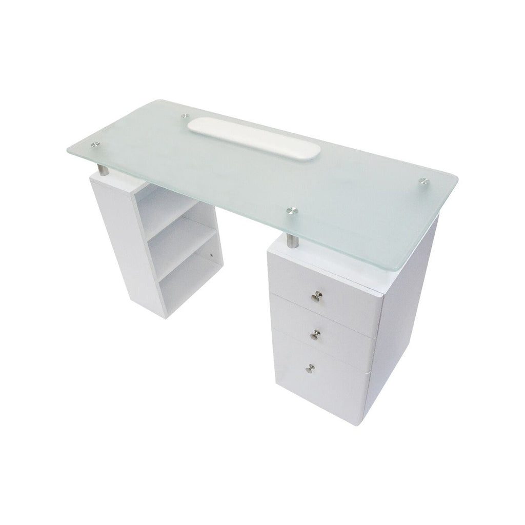 GLASS TOP MANICURE TABLE White J&A USA - Manicure Tables