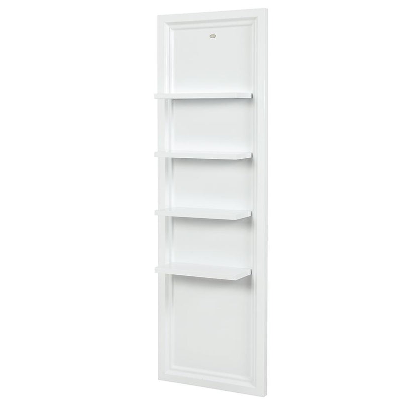 DIR Gondola Single Retail Display Shelf: white, wall-mounted, four shelves for salon displays.