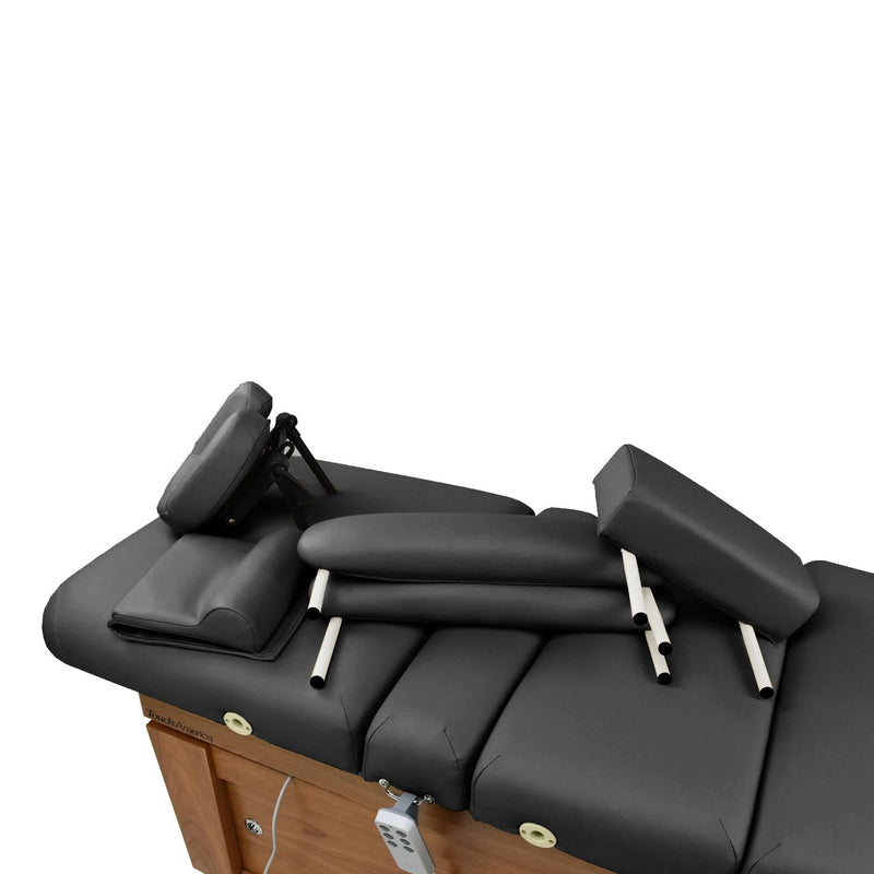 TouchAmerica High-End Accessory Package: black padded massage table with face cradle pillow.
