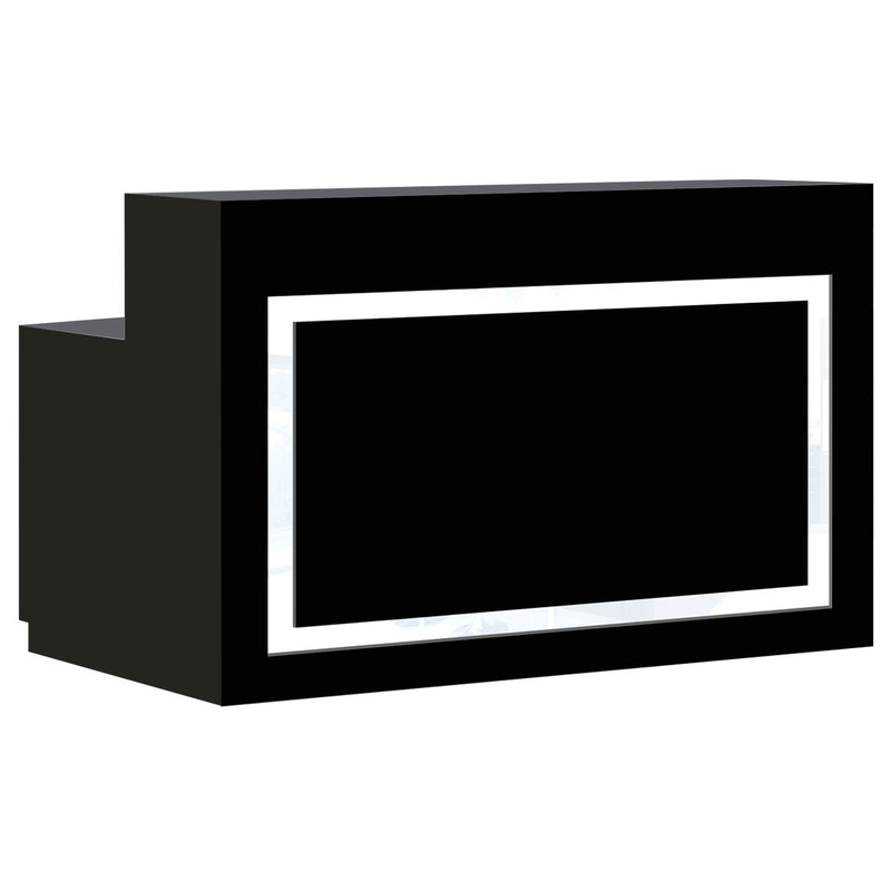 Lume Reception Desk by Whale Spa in black with white-bordered panel and front LED lights.
