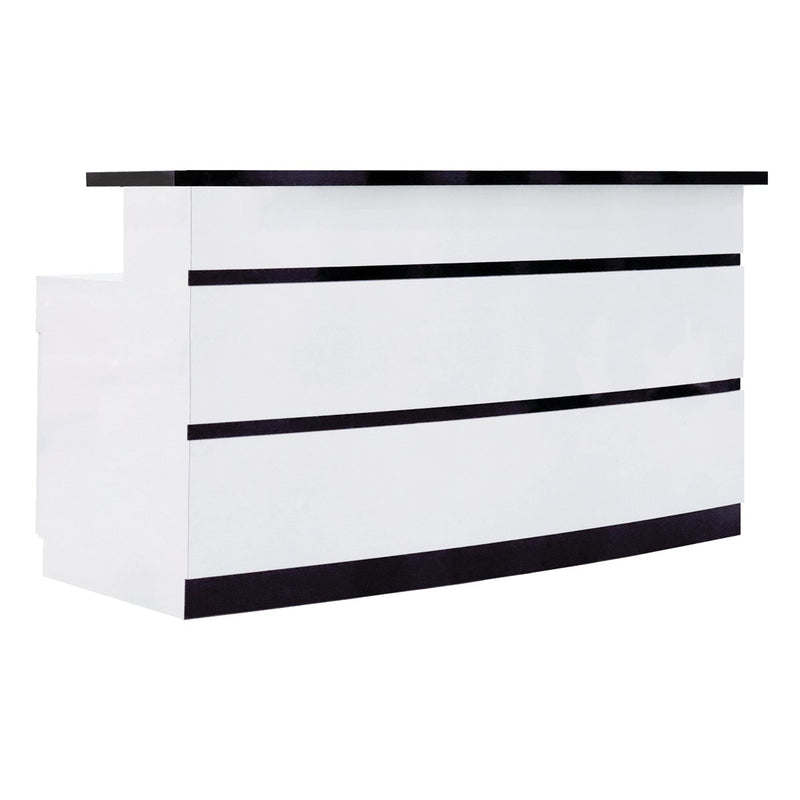 LUX Black and White Stripes Reception Desk by Whale Spa, acetone resistant, made in USA.