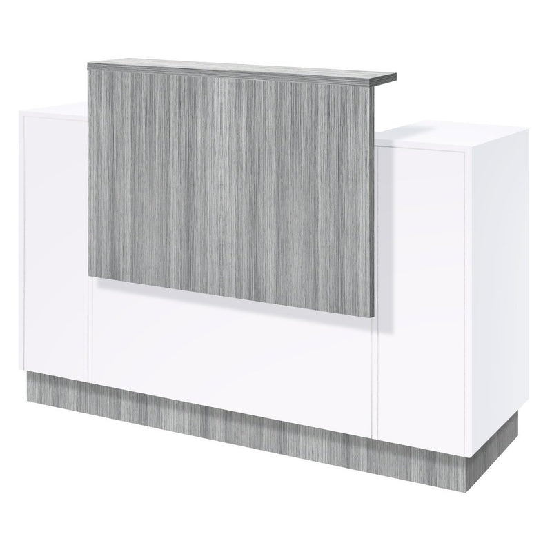 Whale Spa Reception Desk Grey Whale with white base and gray laminated wood front panel.