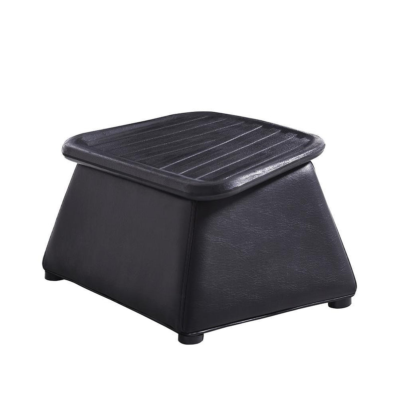 DIR Shampoo Chair Footstool Black, rectangular with ribbed faux leather and angled sides.